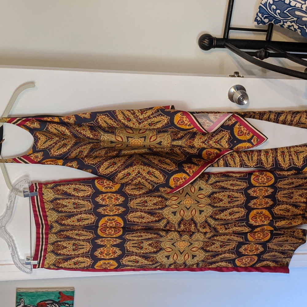 Zara scarf shirt and wide leg pants